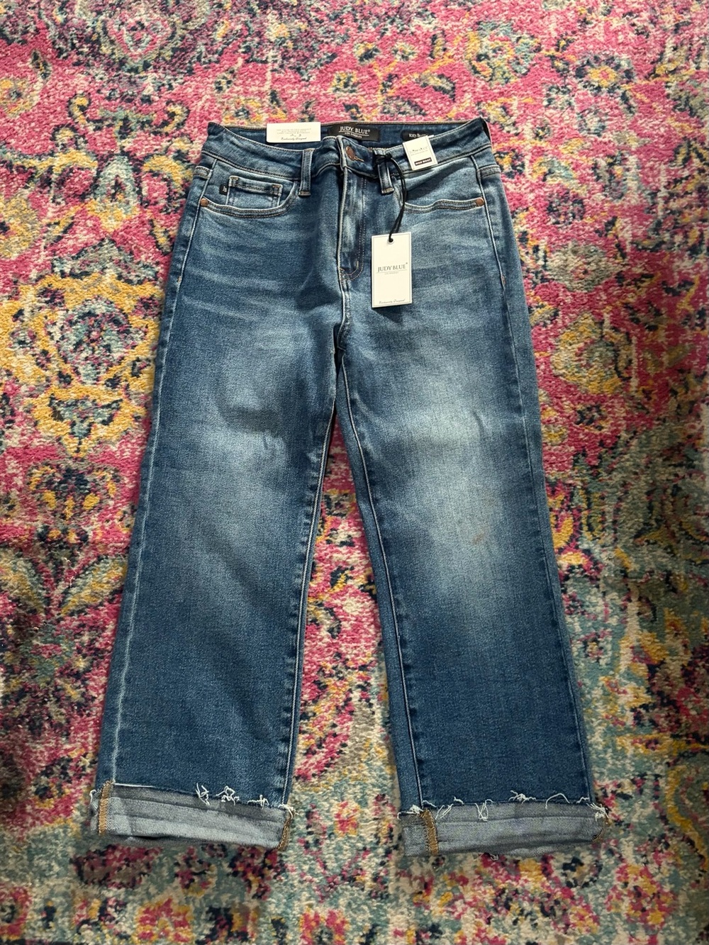 Judy Blue Distressed Boyfriend Jeans - Medium Blue Wash